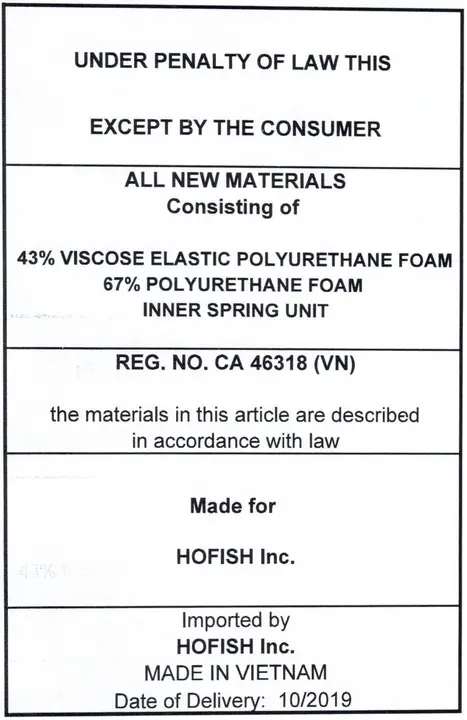 Tag Showing "Made for HOFISH Inc."
