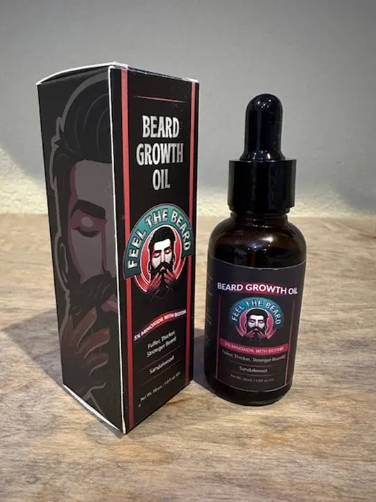 Recalled Feel The Beard Growth Oil Bottle (side view)