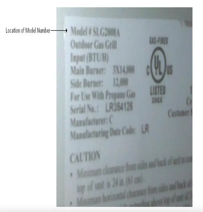 Picture of Label Showing Location of Model Number