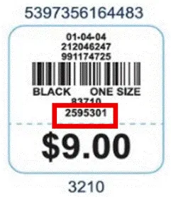 Model Number location on product tag attached to zip puller