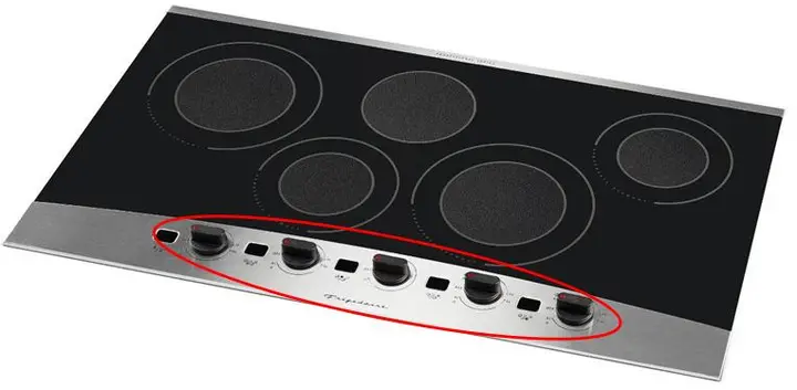 Sample smoothtop cooktop with rotary knobs and digital displays