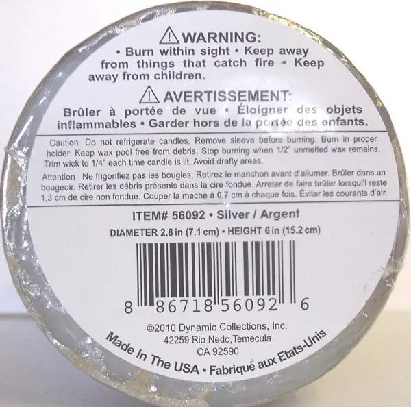 Photo from the official notice: Silver Metallic Pillar Candles Sold Exclusively at Bed Bath & Beyond Stores Recalled By General Wax & Candle Company Due to Fire Hazard