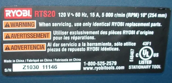 Photo from the official notice: Portable Table-Saws Recalled by Ryobi Due to Laceration Hazard