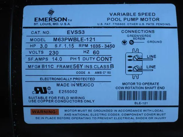 Pool pump motor label