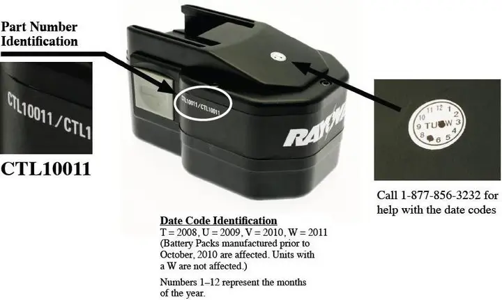 Photo from the official notice: BatteriesPlus Recalls Replacement Battery Packs Used with Cordless Tools Due to Explosion Hazard