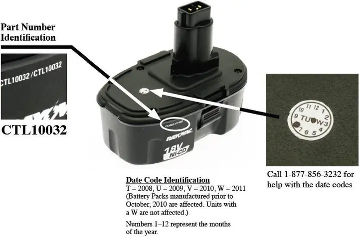 Photo from the official notice: BatteriesPlus Recalls Replacement Battery Packs Used with Cordless Tools Due to Explosion Hazard