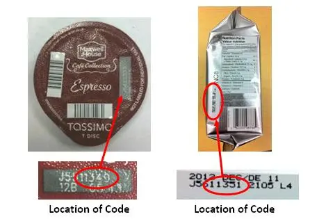 Photo from the official notice: Tassimo Espresso T Discs Recalled by Kraft Foods Due to Burn Hazard