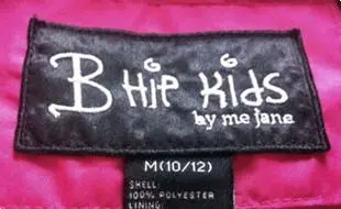 B Hip Kids jacket label