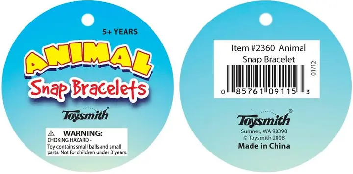 Photo from the official notice: Toysmith Recalls Animal Snap Bracelets Due to Laceration Hazard
