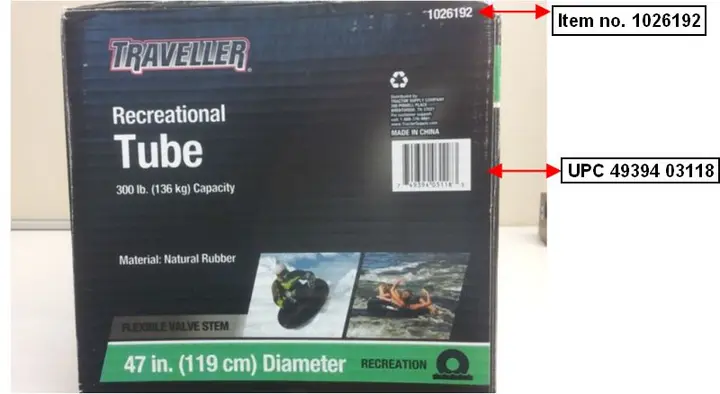 Photo from the official notice: Inflatable Recreational Tubes Recalled by Tractor Supply Due to Chemical Burn and Irritation Hazard