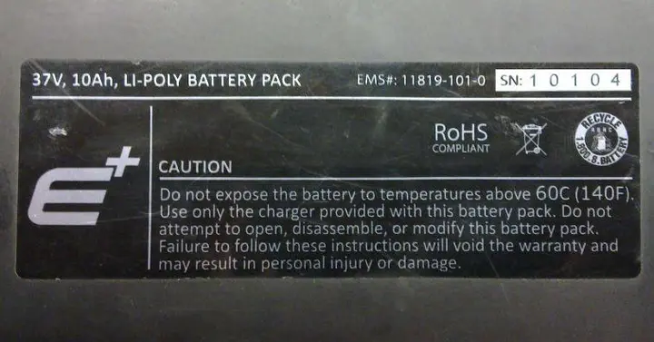 Photo from the official notice: Electric Motion Systems, LLC Recalls Lithium-Poly Battery Pack Due to Fire Hazard