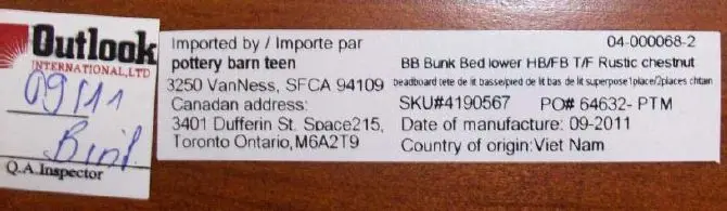PBteen bunk bed label