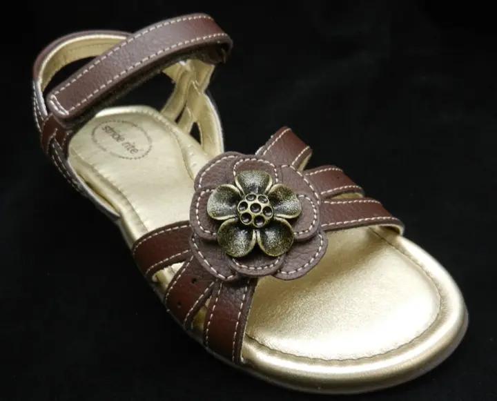 Brown "Joanna" Stride Rite girl's sandal with flower on top
