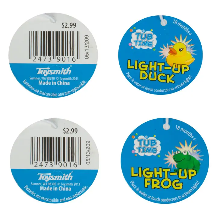 Round tag attached to product
