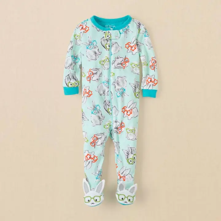 Blue/green bunny footies with bunny feet