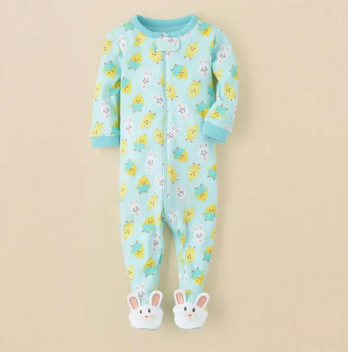 Blue/green bunny footies with bunny feet