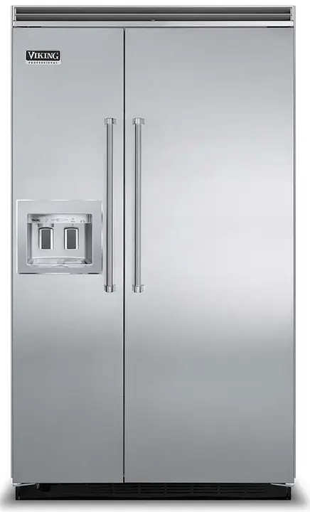 42 and 48 inch Viking built in side by side refrigerator freezers with in door dispensers