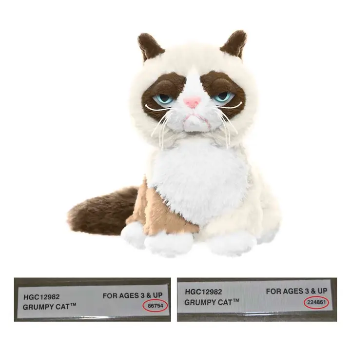 Grumpy Cat 5" Sitting. Red circle indicates location of batch number on the sewn-in-label.