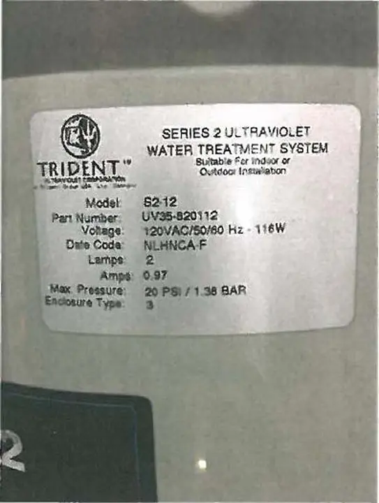 Label on sanitation system with "Series 2"