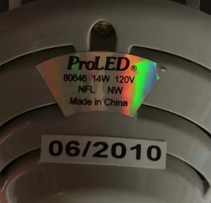 Label on recalled bulbs.