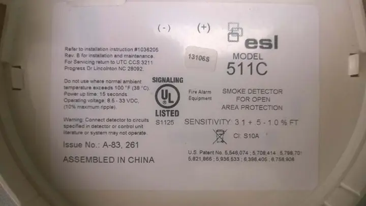 ESL, the date code and model are printed on a label on the back of the detector’s cover.