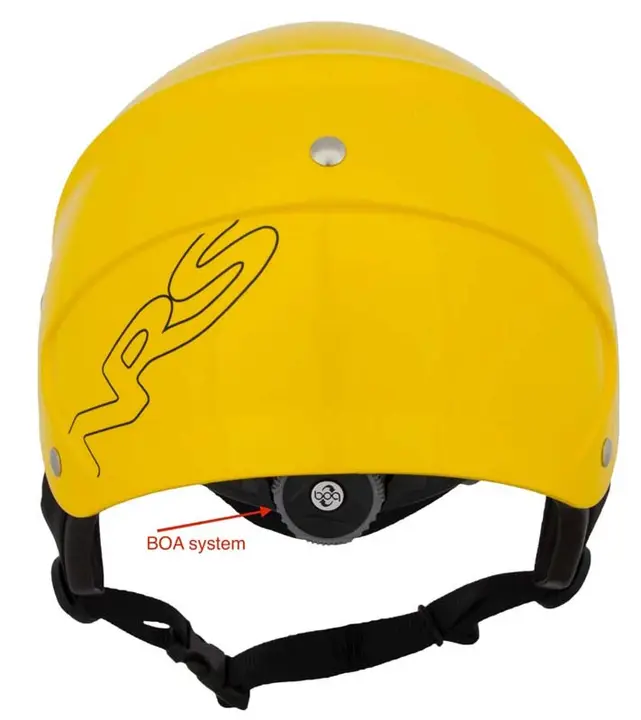 NRS helmet back view with "BOA" on the dial