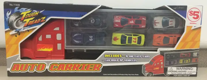Red truck with packaging