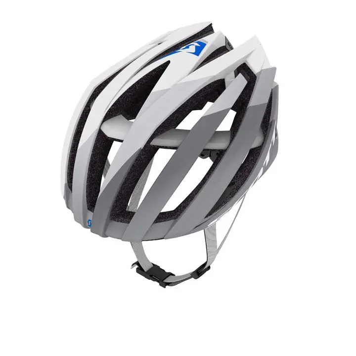 White and gray bicycle helmet