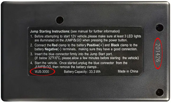 Model number and date code location on back