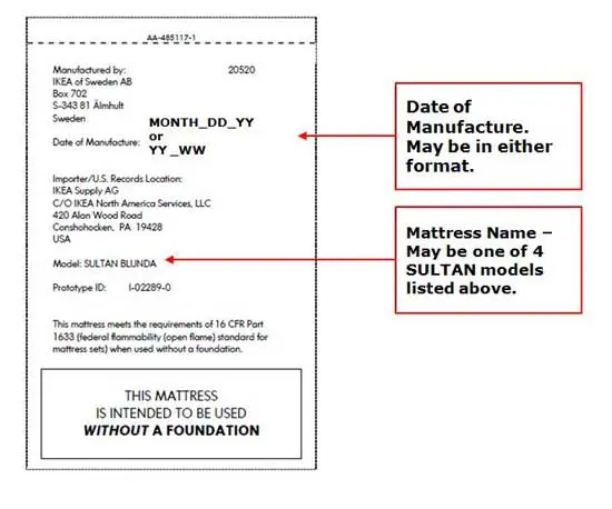 SULTAN mattress label