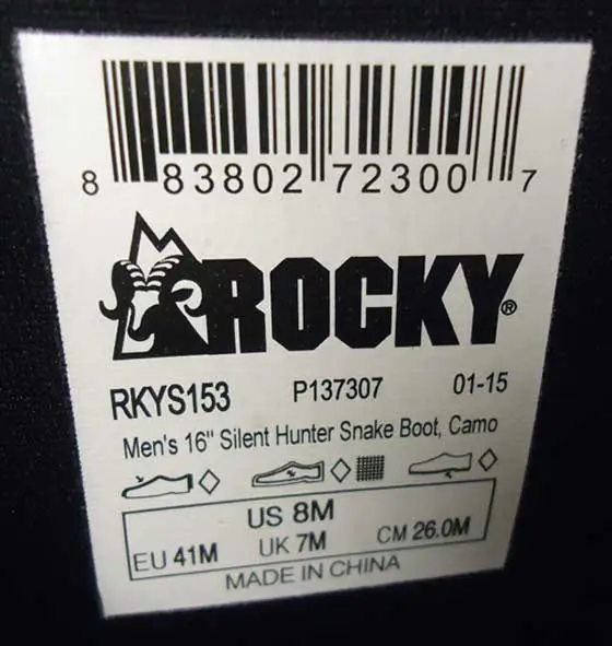 Label with model number and date code