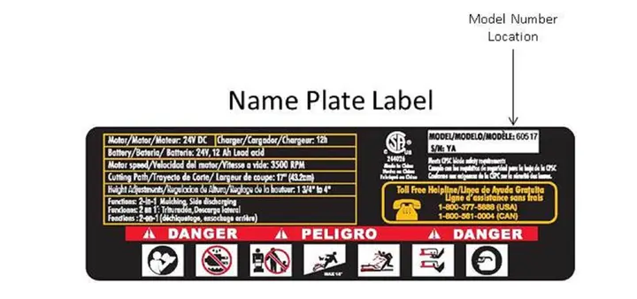 Model number location