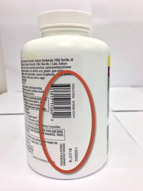 UPC, lot number and expiration date are on the back label