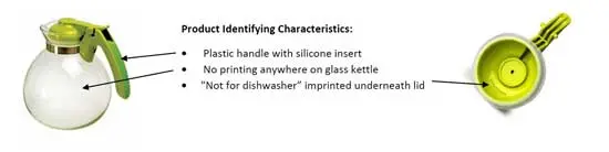 Identifying characteristics on the recalled kettle