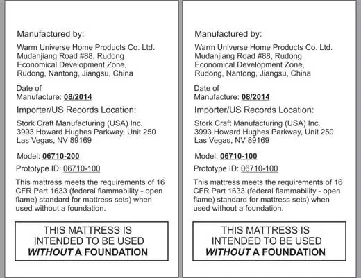 Tags on the crib mattresses