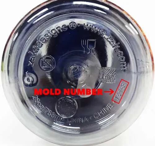 Location of mold number on Zak Designs water bottle
