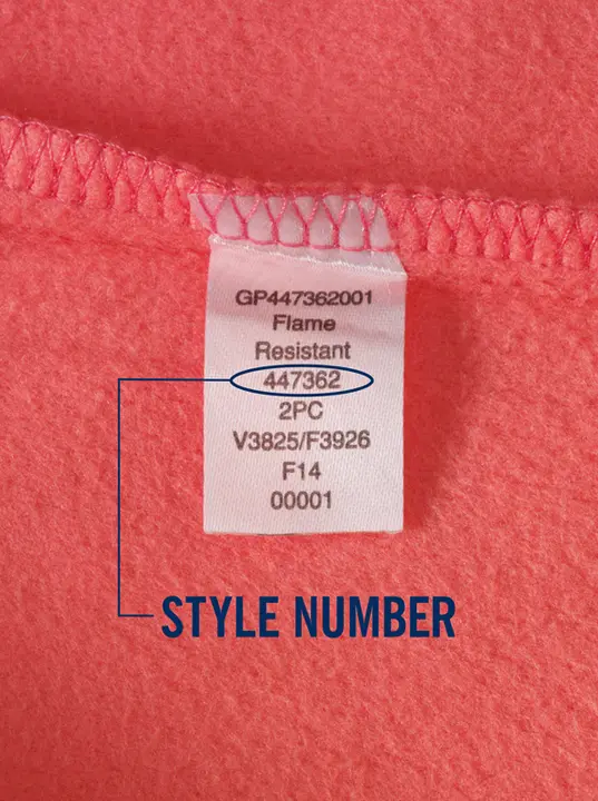 Style Number Location on Lands’ End Children’s Pajamas