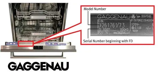Gaggenau dishwasher model and serial number location