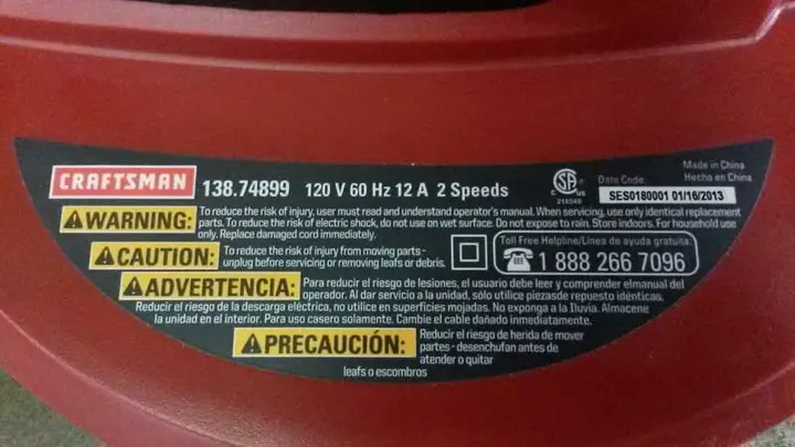 Location of model number and serial number on the unit