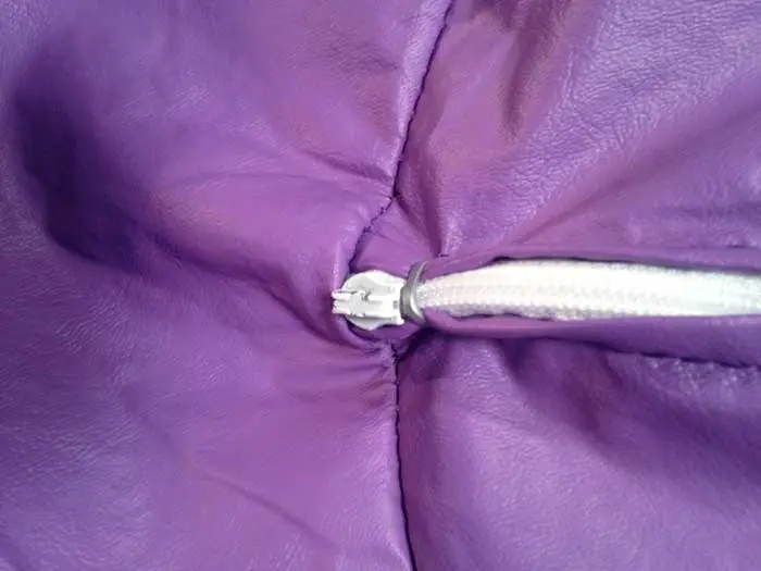 Ace Bayou bean bag chair with metal staple repair that disables the zipper
