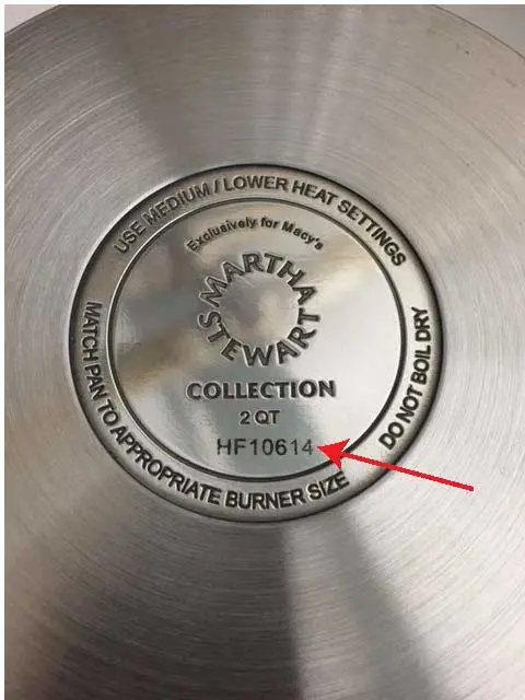 Date code inscribed on bottom of frying pan