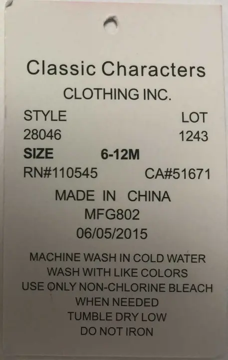 Classic Character’s Elf Booties Hang Tag