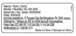 ZAAZ and the model number are printed under the high chair seat on a white sticker.