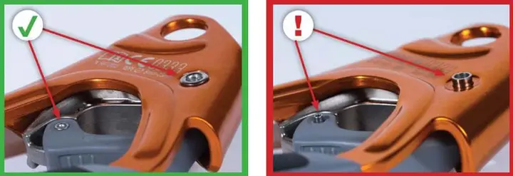 Index Ascender with correct rivet (left) and unformed rivet (right)