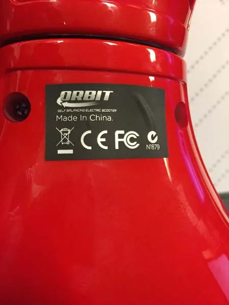 Orbit is printed on a black sticker on the underside of the hoverboards