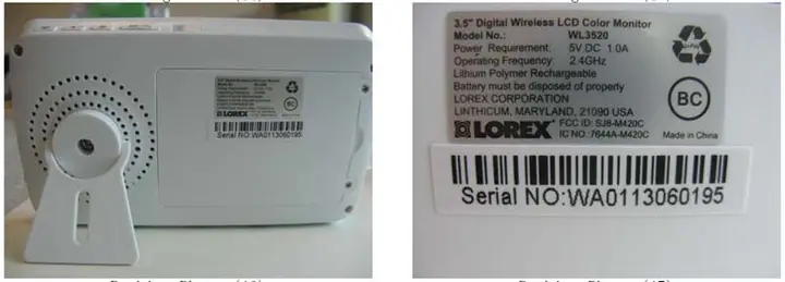 Lorex Care 'N' Share baby monitors model numbers (back panel)