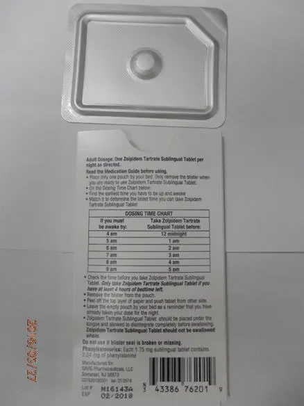 Novel Laboratories sleep tablets 1.75 mg envelope (back)