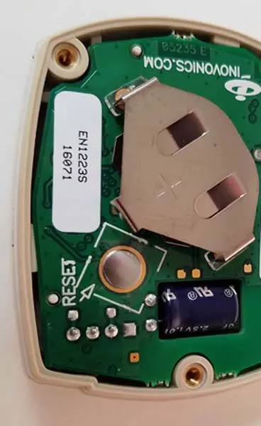 Inovonics transmitters and receivers date code label location (circuit board)