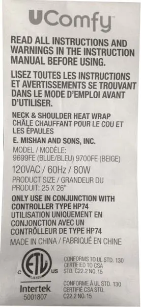 UComfy label on heat wrap