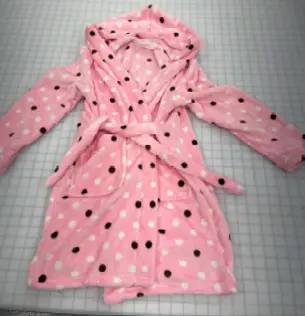 Recalled ChildLikeMe children's robe in pink with brown polka dots